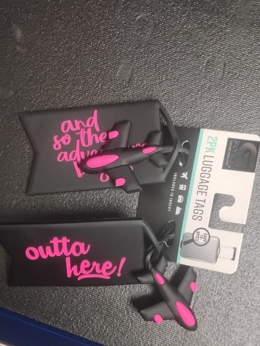 2-Pack Black & Pink Luggage Tags with Airplane